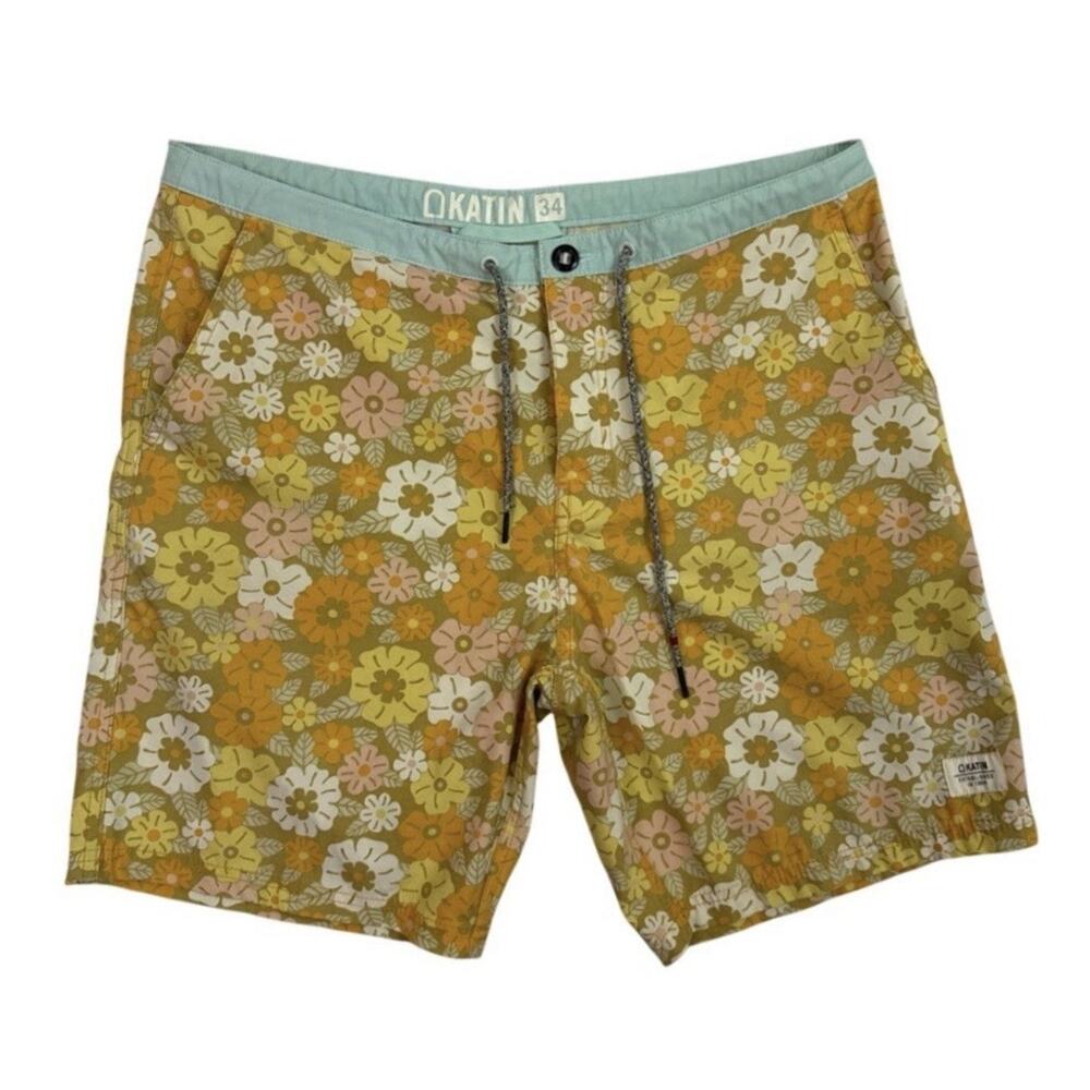 Katin Board Shorts Mens 34 Floral Swim Trunks Retro Surf Beach Stretch